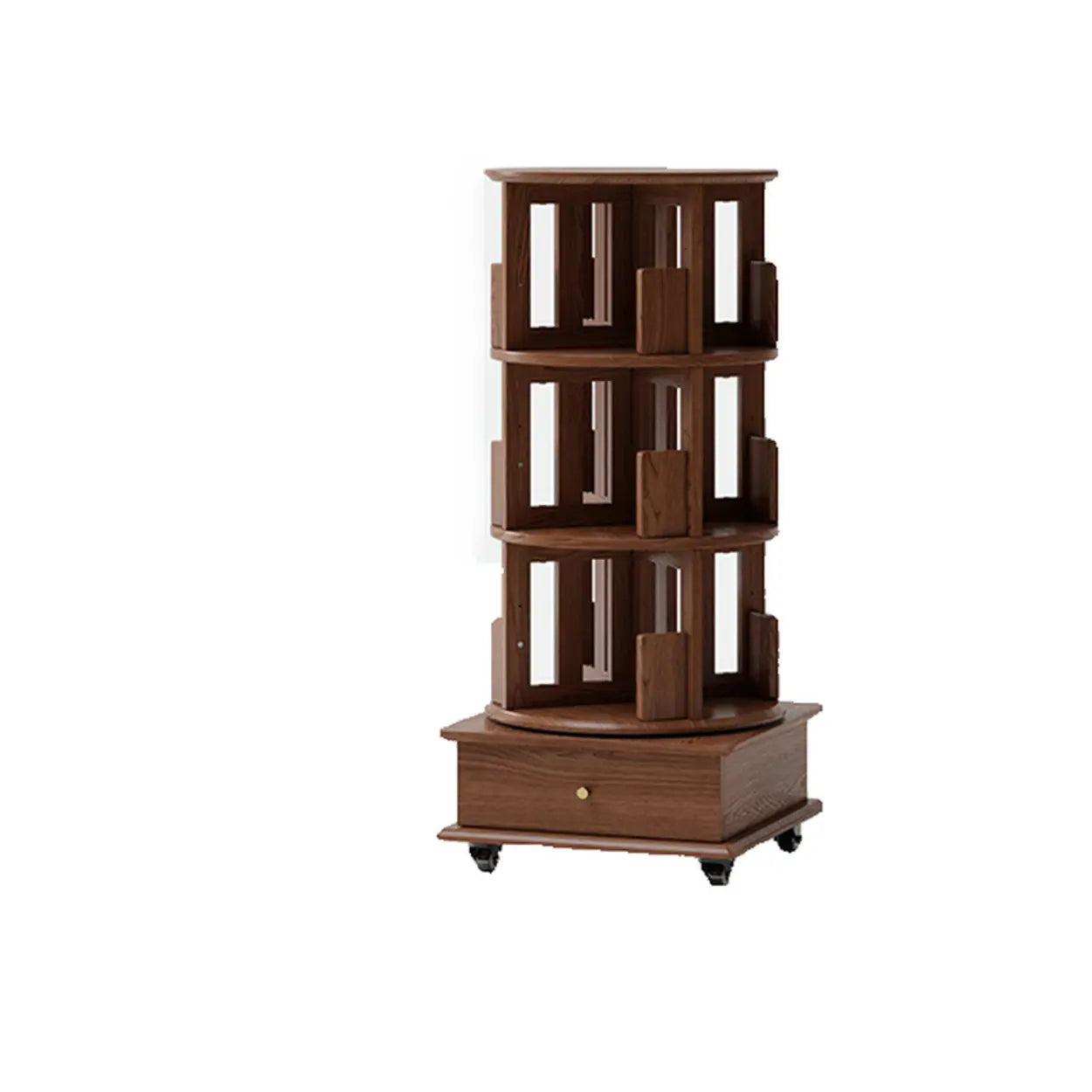 Scandinavian Tiered Rotating Wood Corner Bookshelf — Nut-Brown