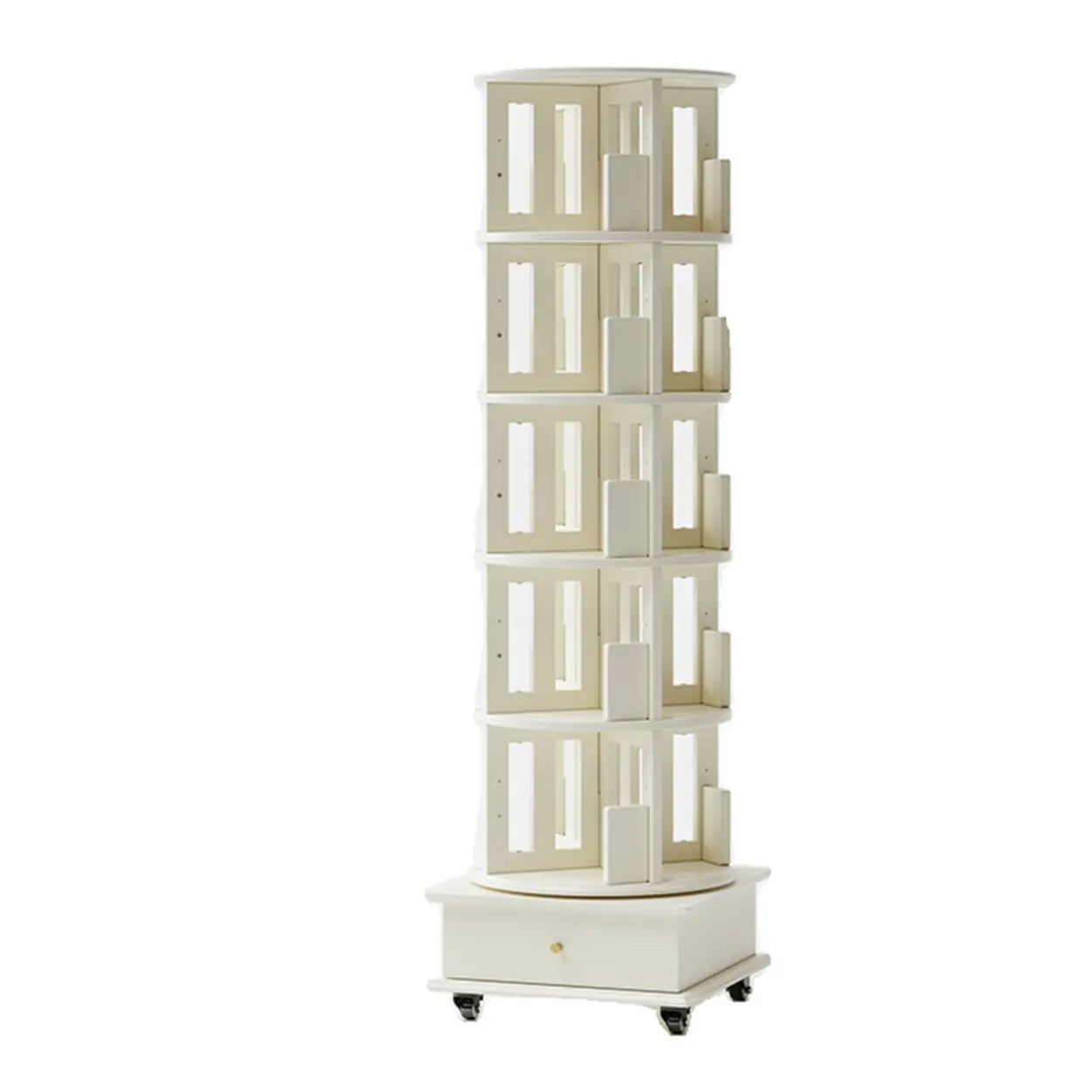 Scandinavian Tiered Rotating Wood Corner Bookshelf — Nut-Brown
