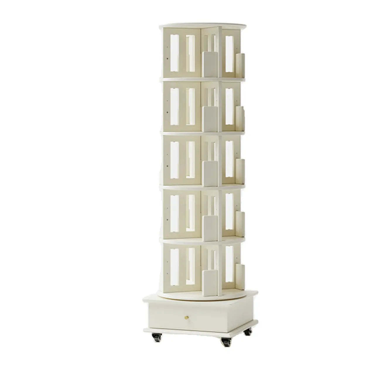 Scandinavian Tiered Rotating Wood Corner Bookshelf — Nut-Brown