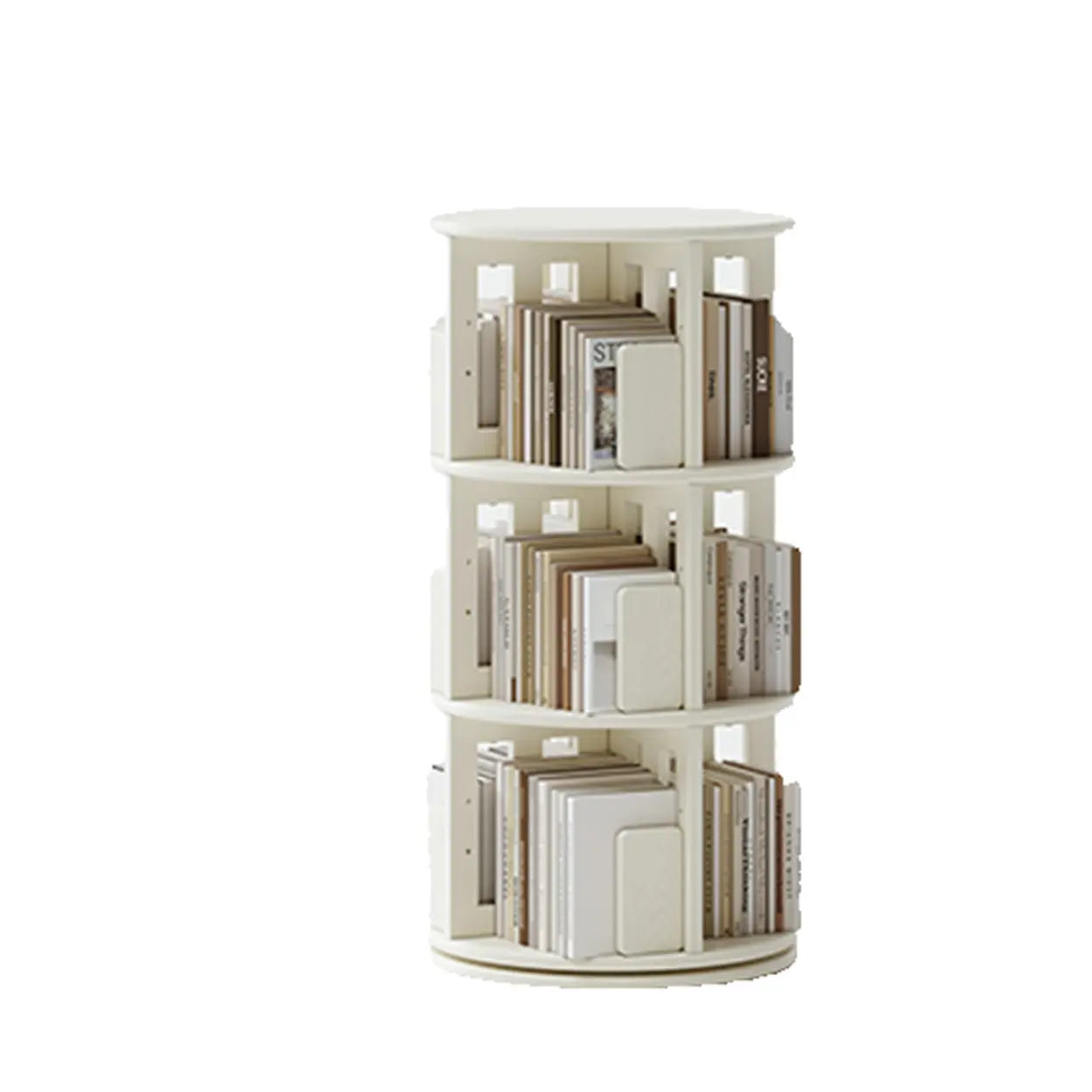 Scandinavian Tiered Rotating Wood Corner Bookshelf — Cream White