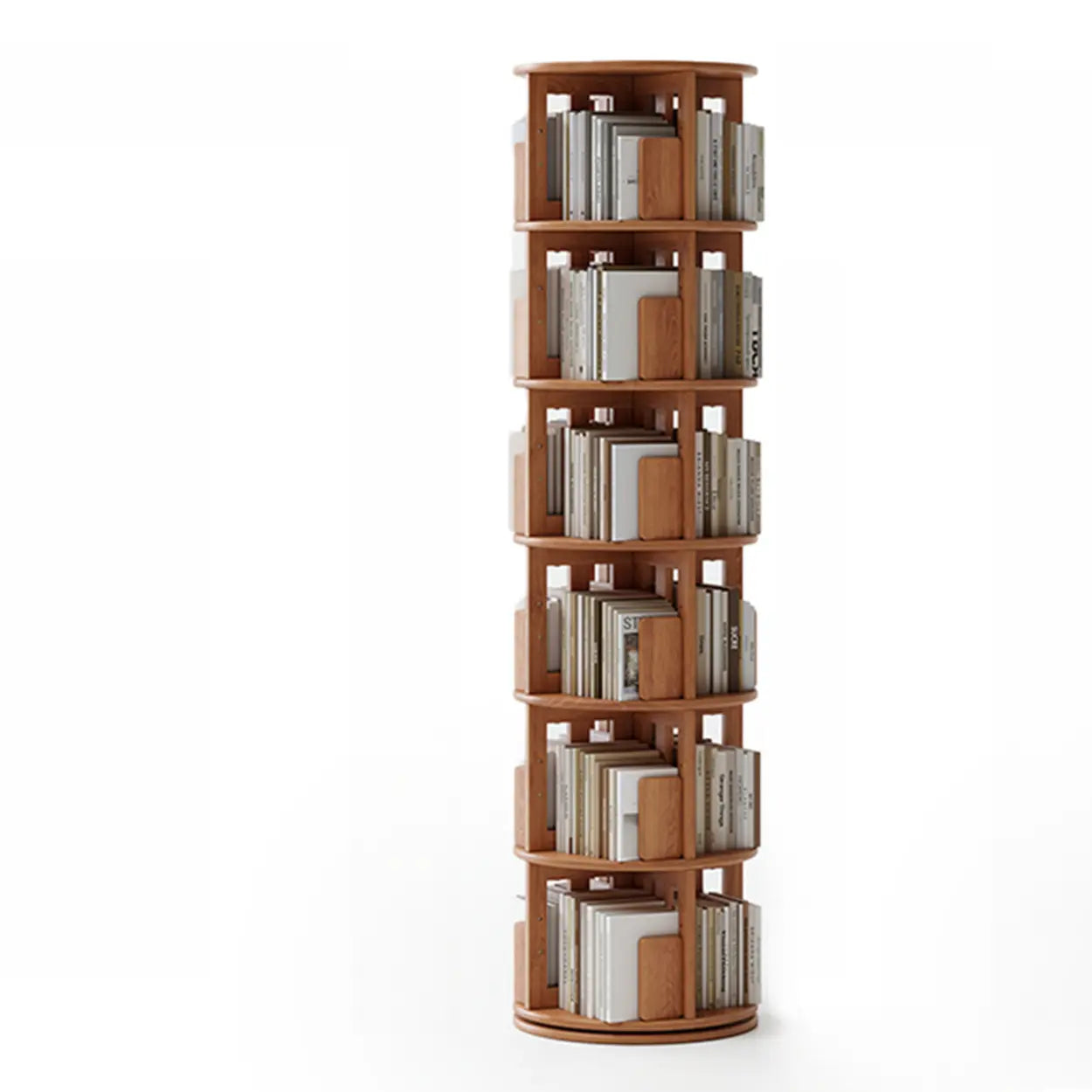 Scandinavian Tiered Rotating Wood Corner Bookshelf — Nut-Brown
