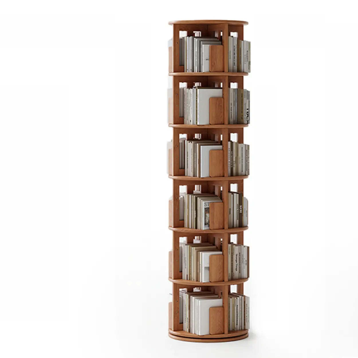 Scandinavian Tiered Rotating Wood Corner Bookshelf — Nut-Brown