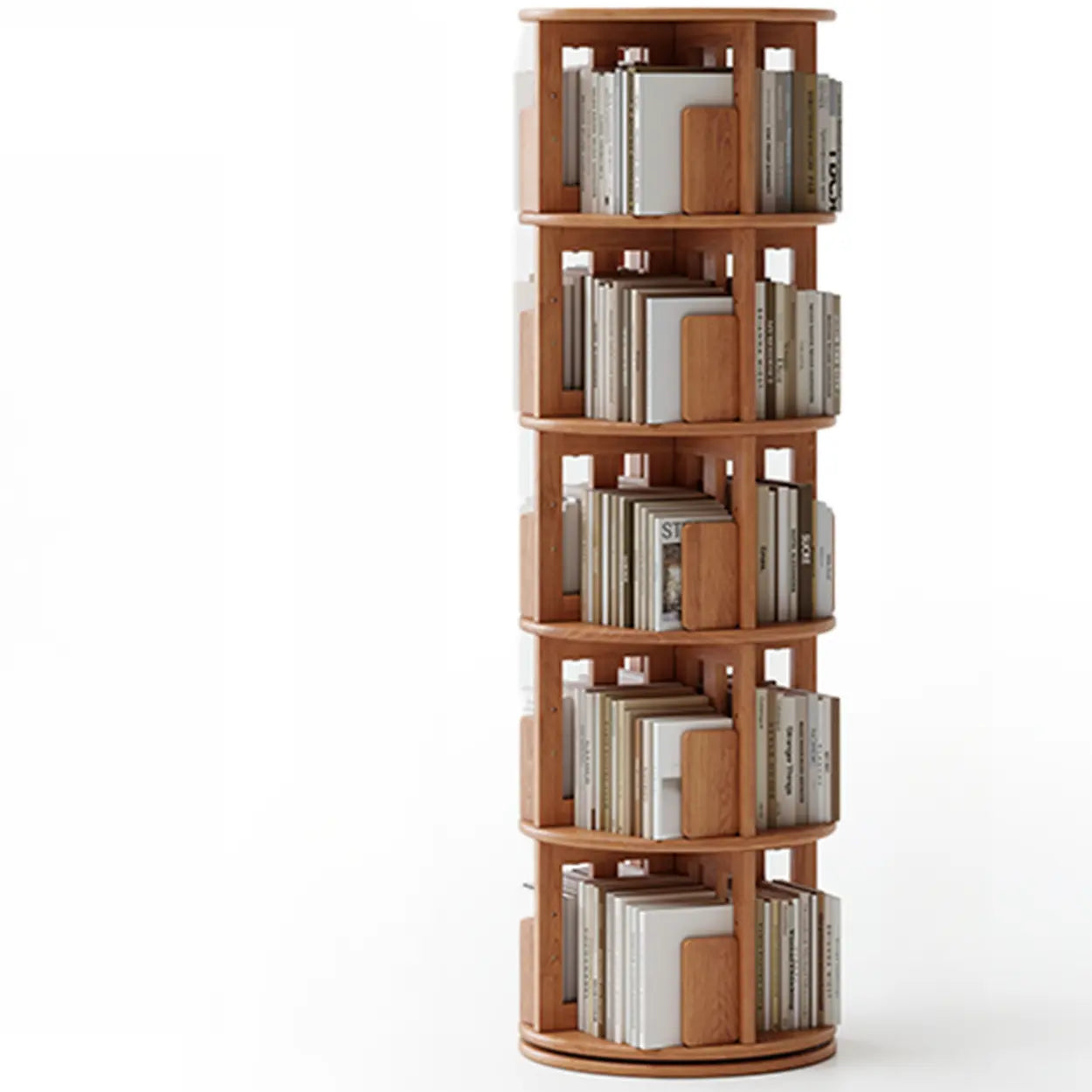 Scandinavian Tiered Rotating Wood Corner Bookshelf — Nut-Brown