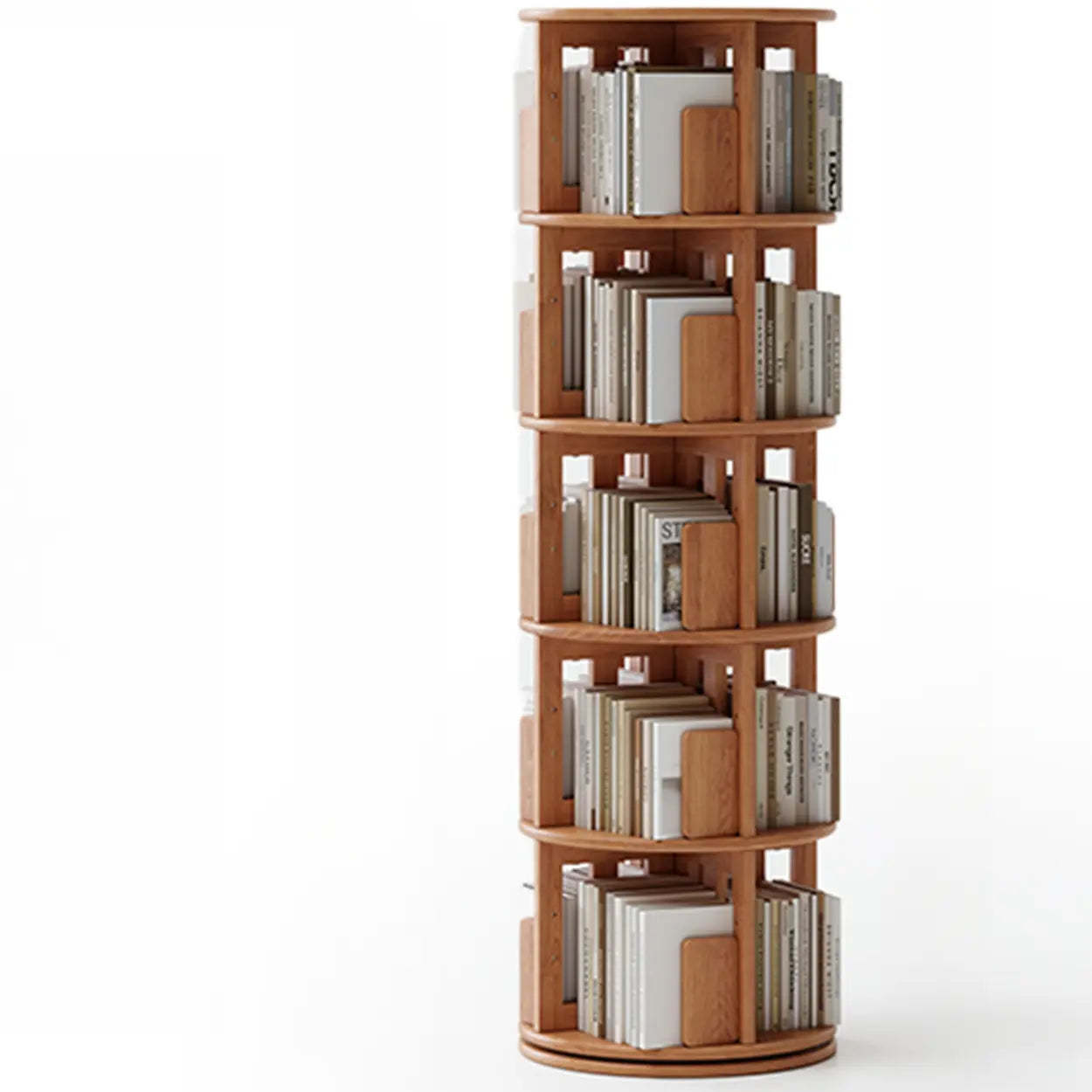 Scandinavian Tiered Rotating Wood Corner Bookshelf — Nut-Brown