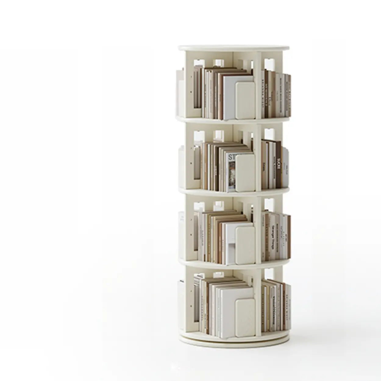 Scandinavian Tiered Rotating Wood Corner Bookshelf — Cream White