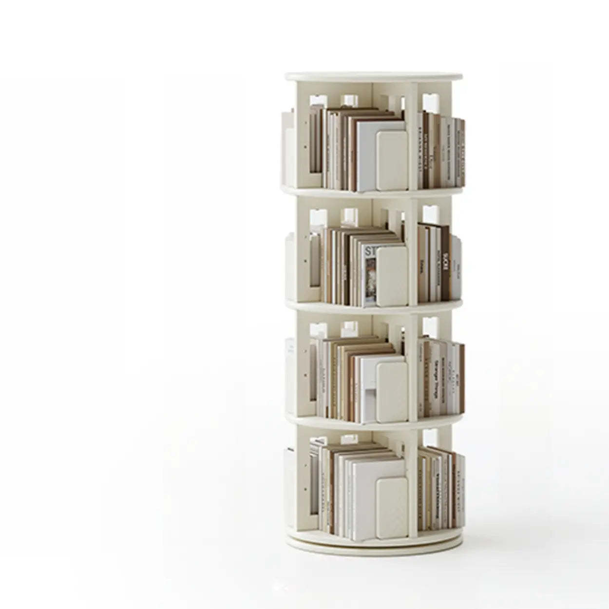 Scandinavian Tiered Rotating Wood Corner Bookshelf — Cream White