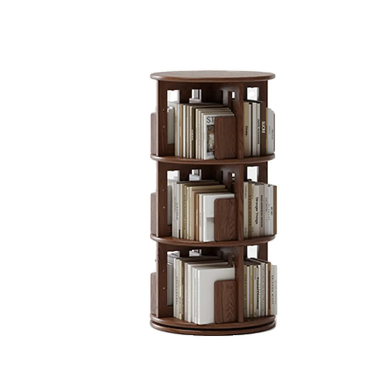 Scandinavian Tiered Rotating Wood Corner Bookshelf — Cream White