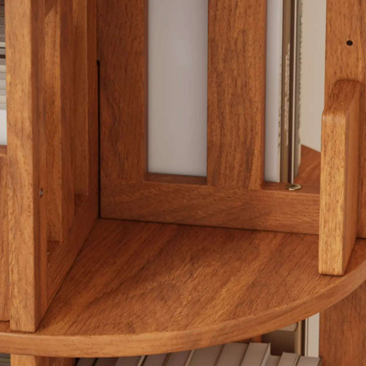 Scandinavian Tiered Rotating Wood Corner Bookshelf — Cream White
