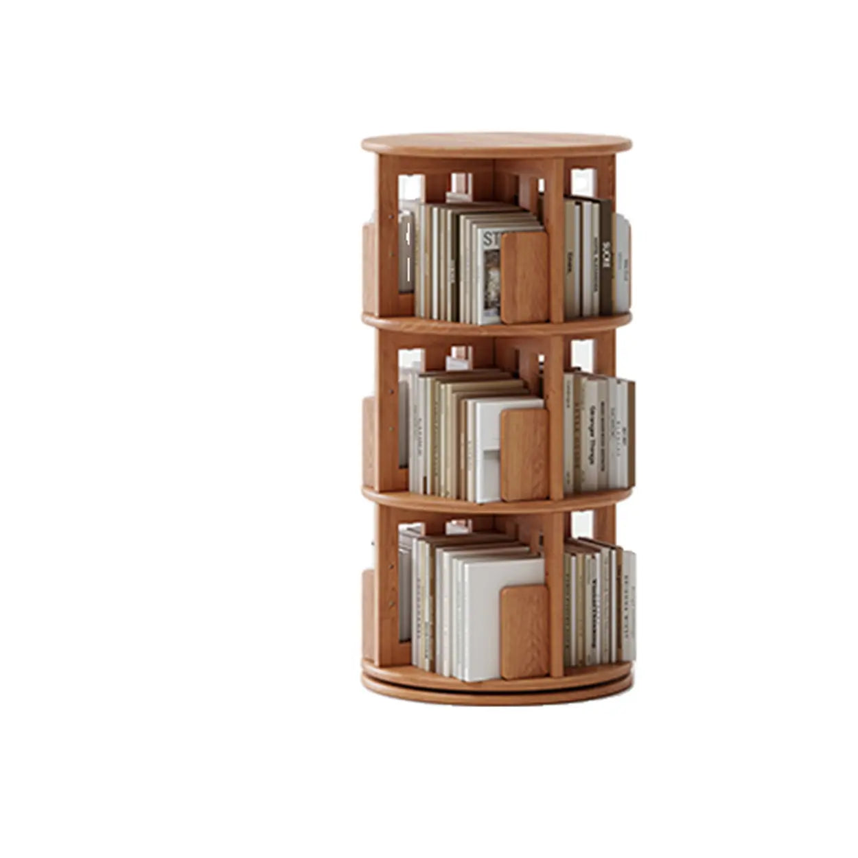 Scandinavian Tiered Rotating Wood Corner Bookshelf — Cherry Wood