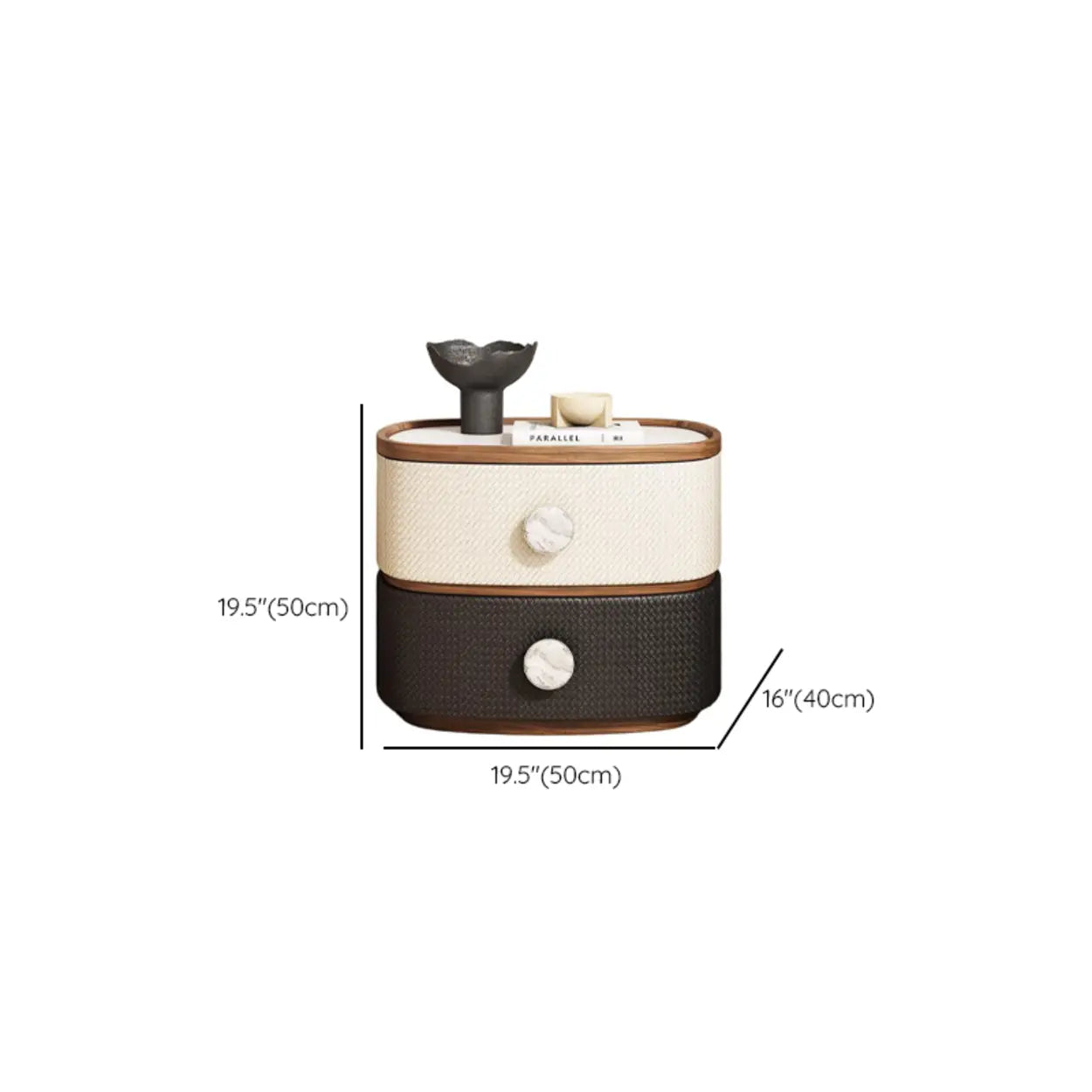 Scandinavian Two-Tone Oval Leather Nightstand