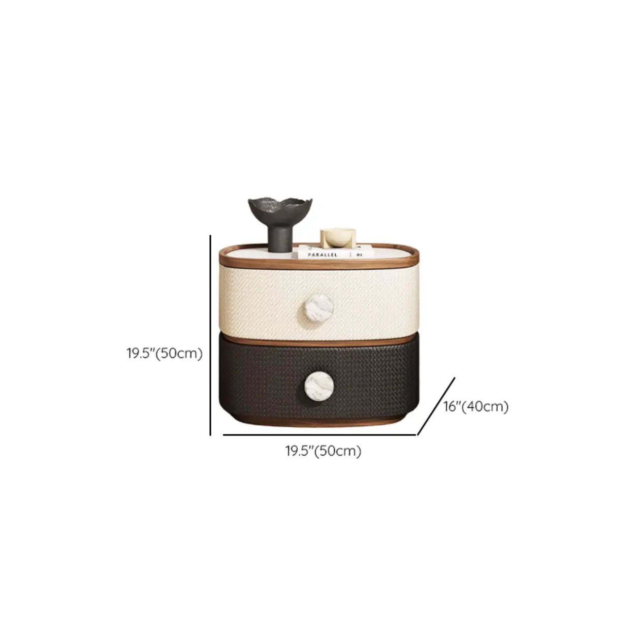 Scandinavian Two-Tone Oval Leather Nightstand