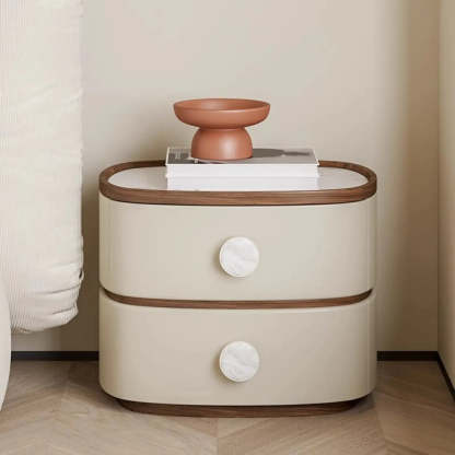 Scandinavian Two-Tone Oval Leather Nightstand — Light Coffee