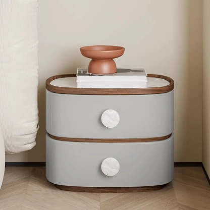 Scandinavian Two-Tone Oval Leather Nightstand — Beige/ Black