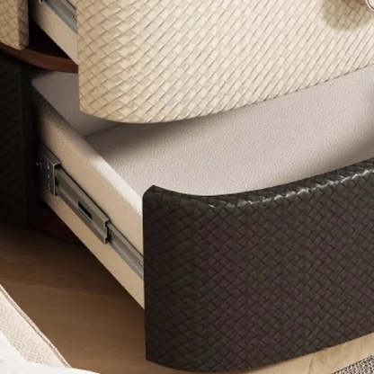 Scandinavian Two-Tone Oval Leather Nightstand — Khaki