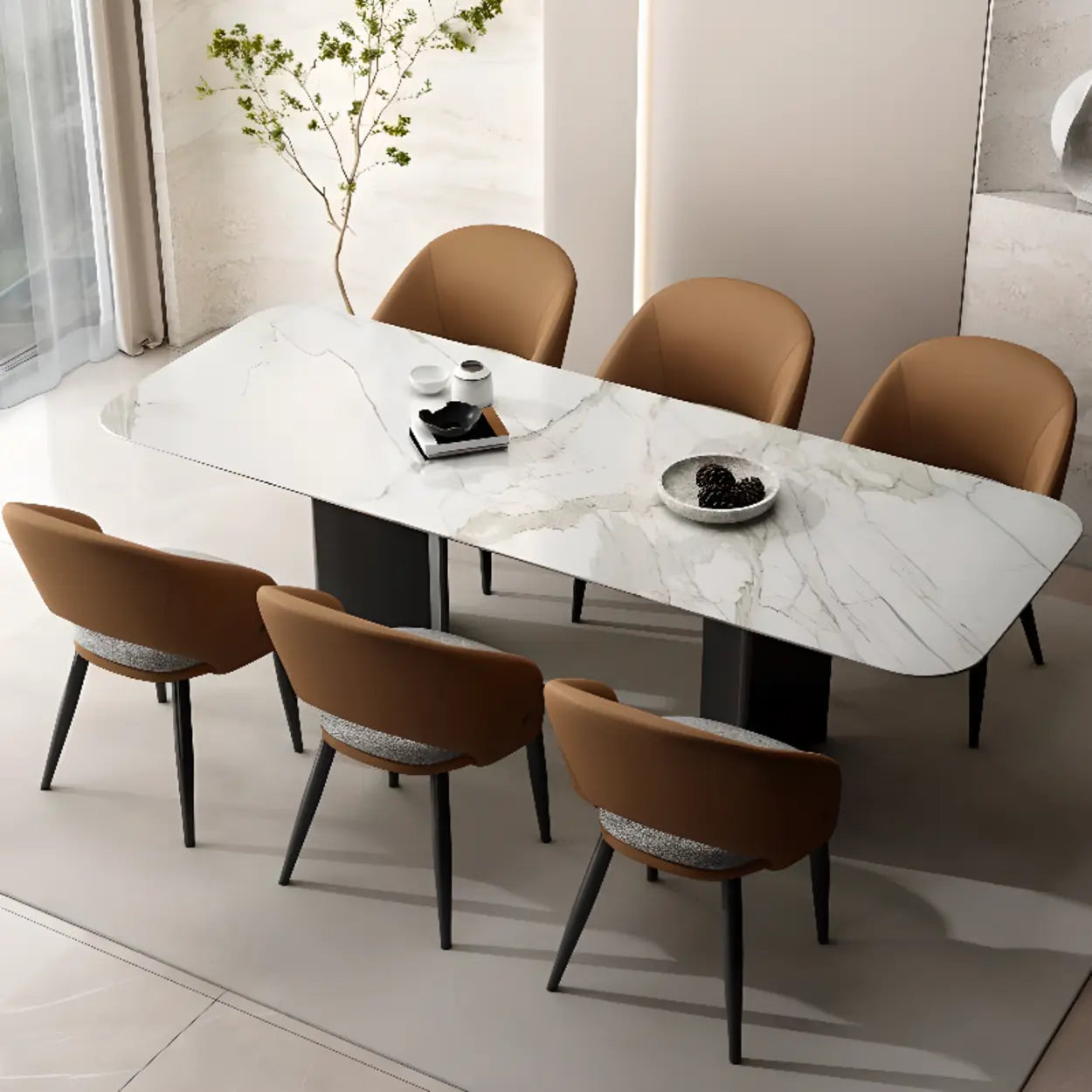 Scandinavian Upholstered Arm Dining Chair — Brown