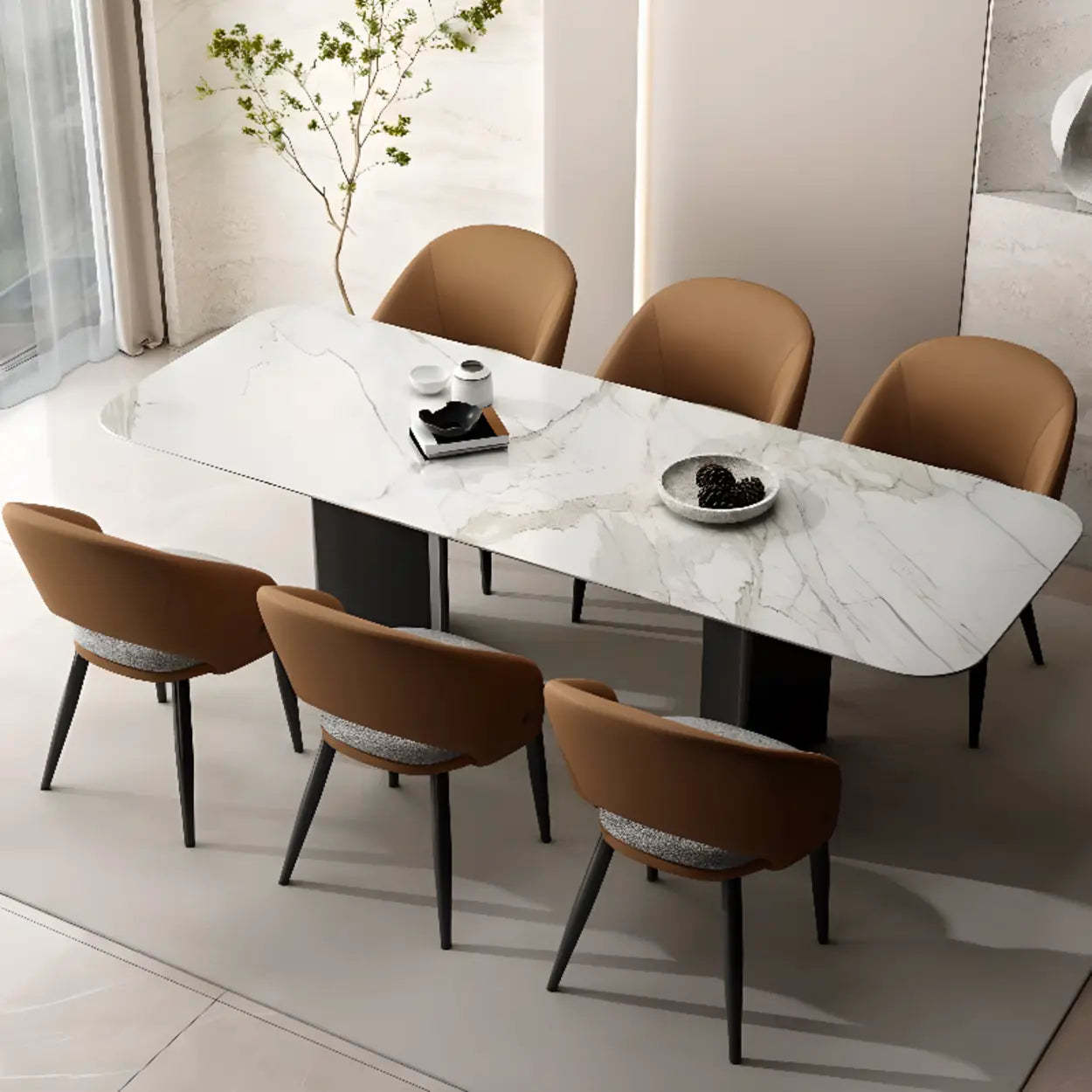 Scandinavian Upholstered Arm Dining Chair — Brown