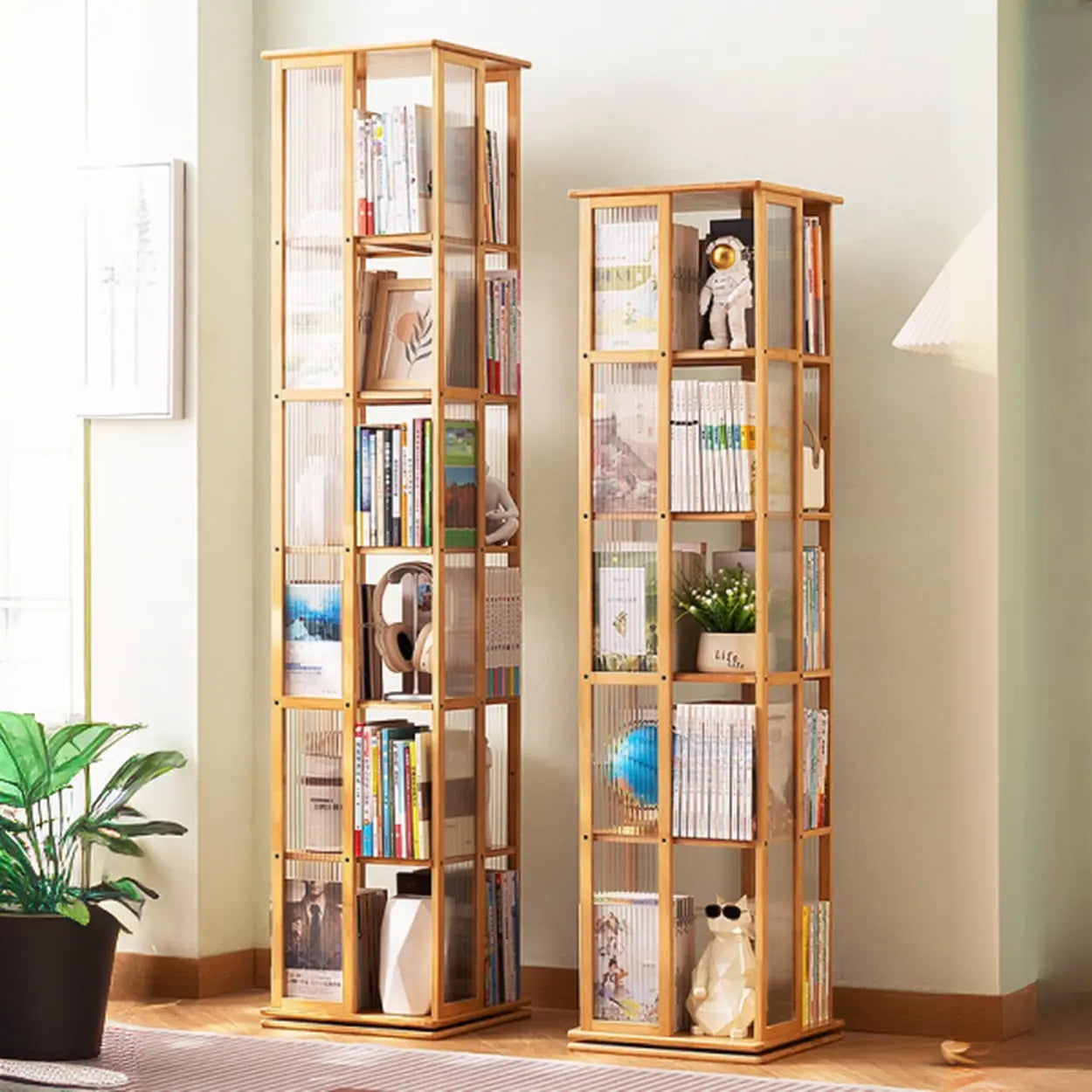 Scandinavian Tall Rotating Bamboo Bookshelf Tower — Black