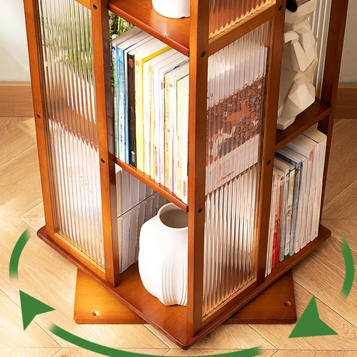 Scandinavian Tall Rotating Bamboo Bookshelf Tower