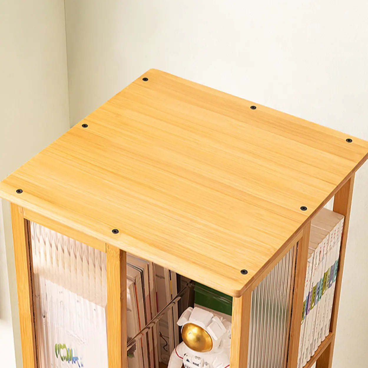 Scandinavian Tall Rotating Bamboo Bookshelf Tower