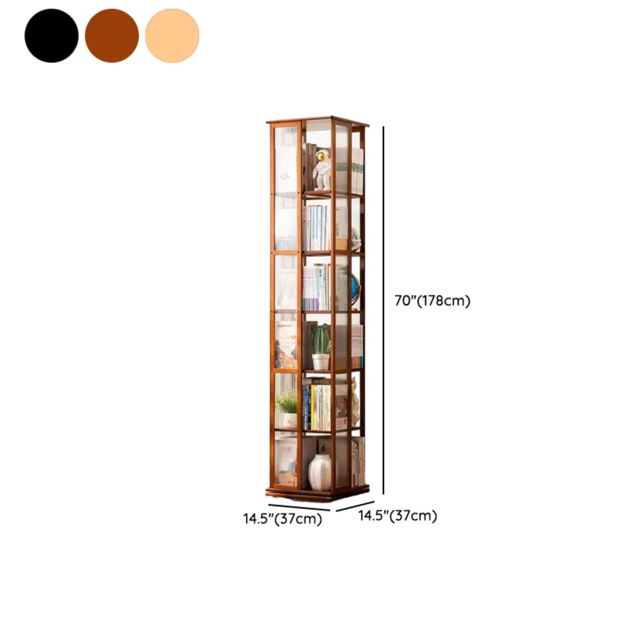 Scandinavian Tall Rotating Bamboo Bookshelf Tower