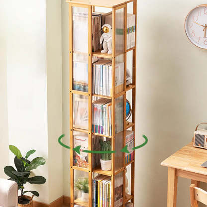 Scandinavian Tall Rotating Bamboo Bookshelf Tower — Natural
