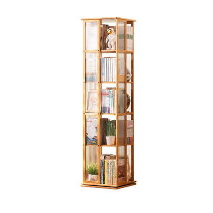 Scandinavian Tall Rotating Bamboo Bookshelf Tower