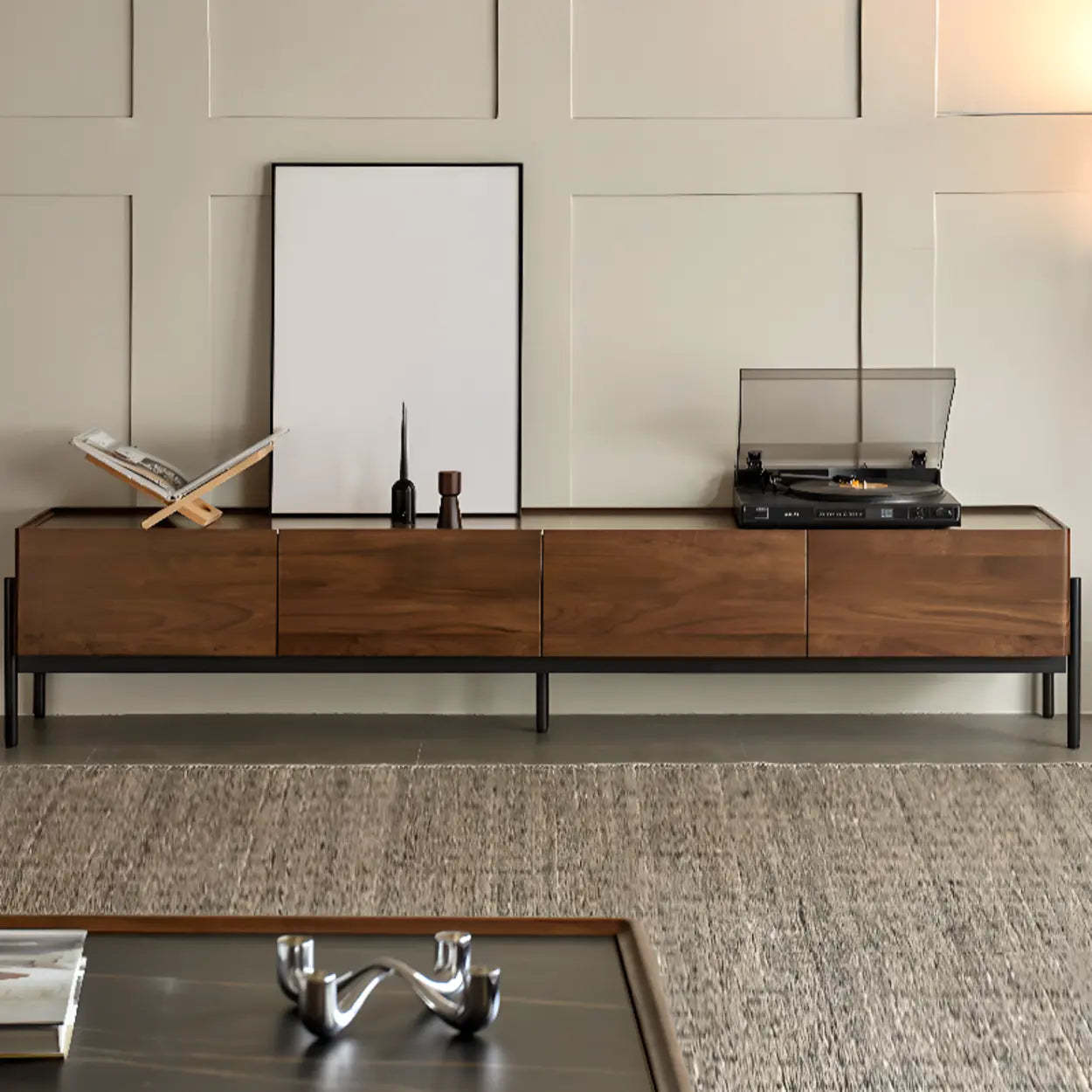 Scandinavian Walnut Sideboard TV Stand with Drawers