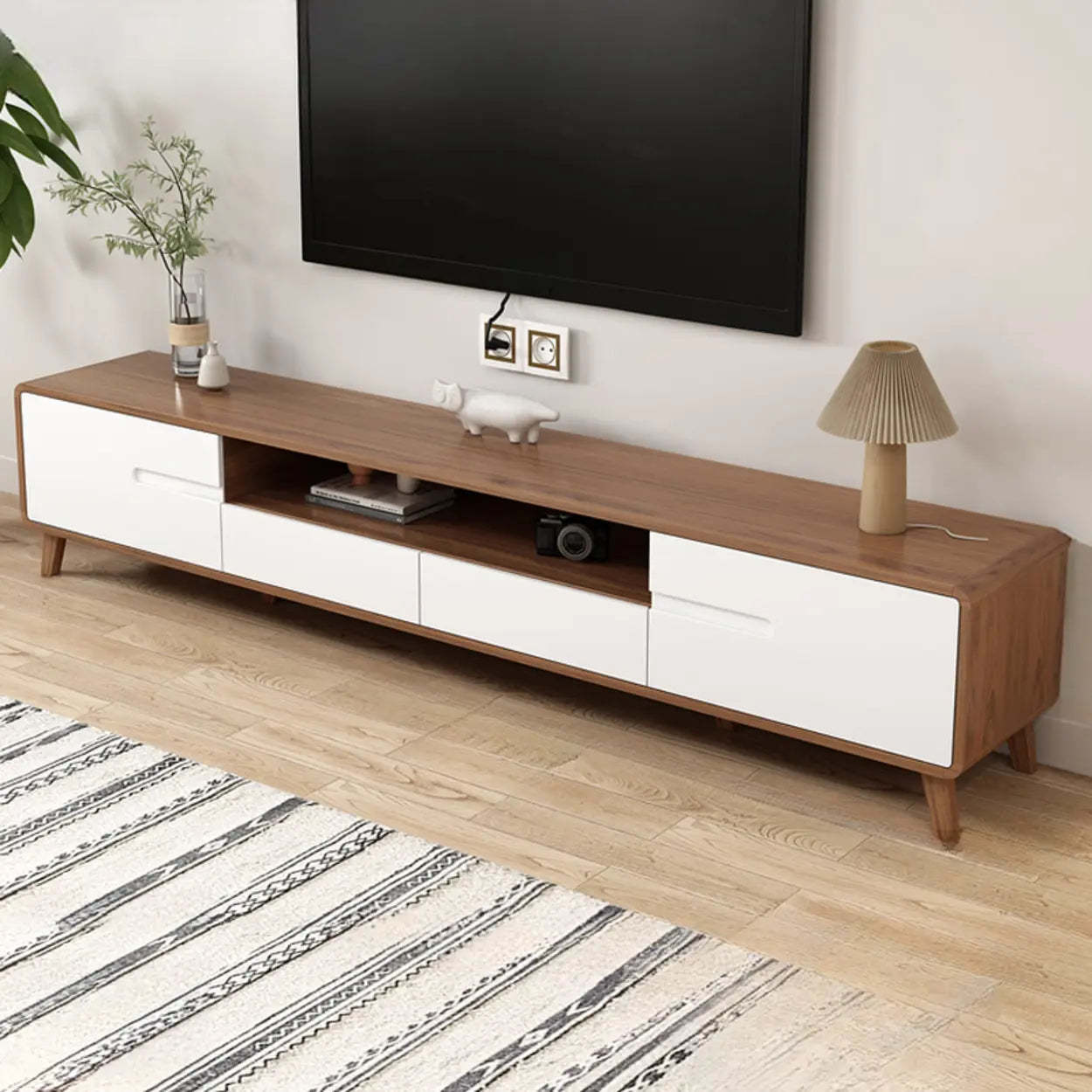 Scandinavian Walnut Wood TV Stand with Cabinet — Nut-Brown