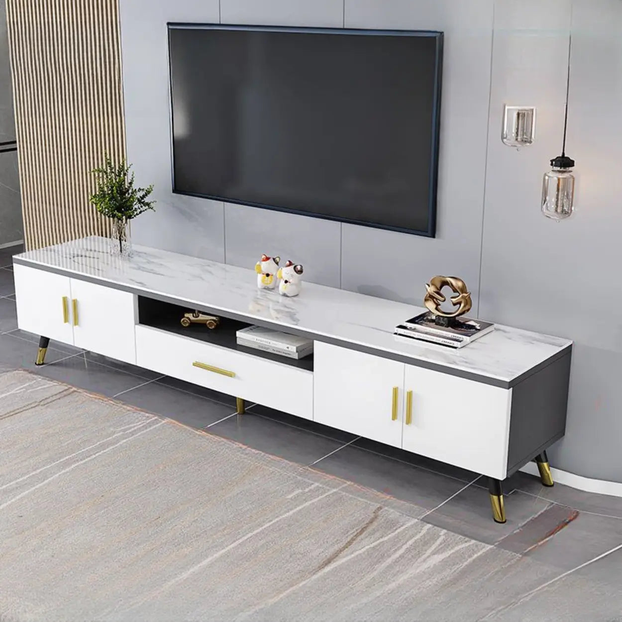 Scandinavian White Glass Cabinet Drawer TV Stand — White