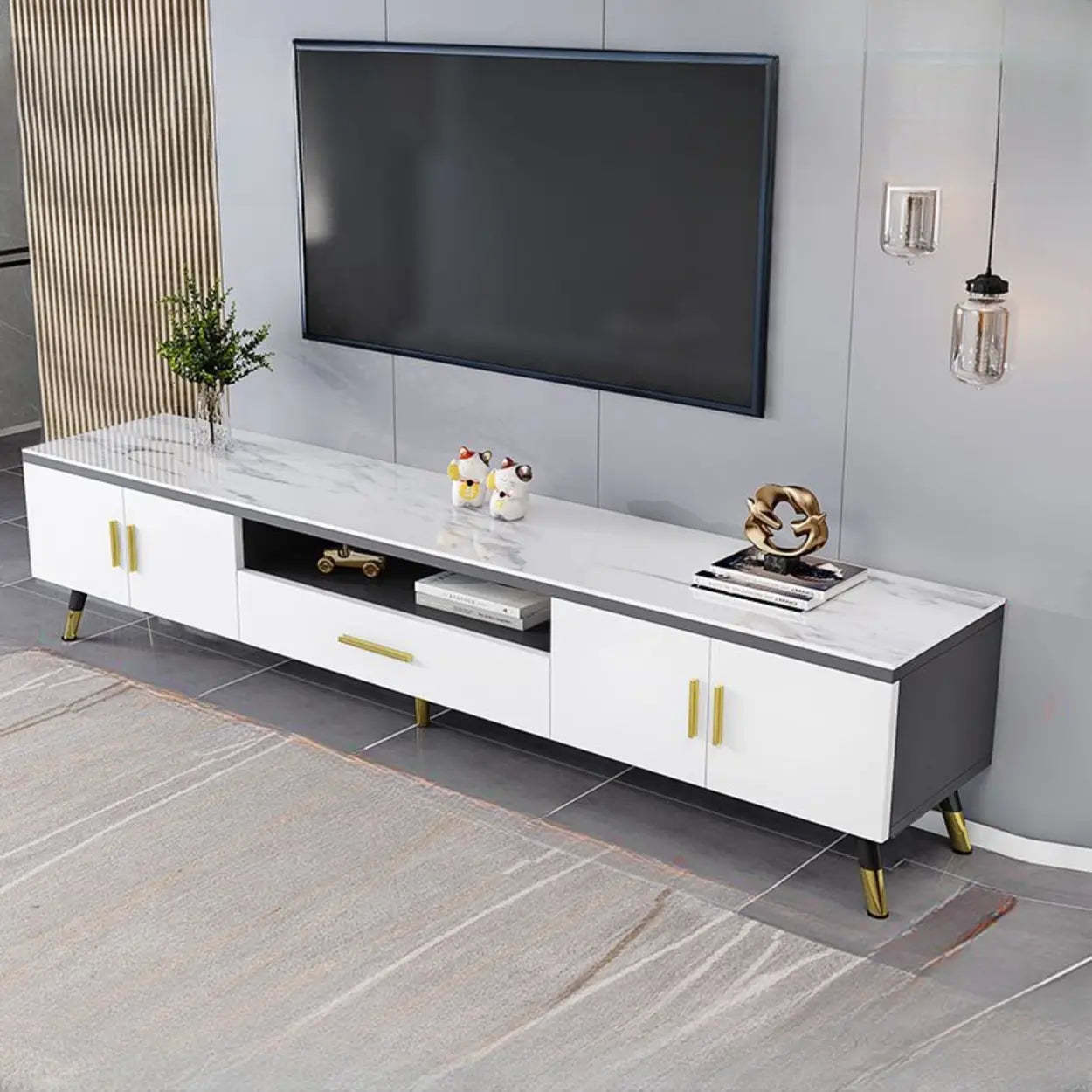 Scandinavian White Glass Cabinet Drawer TV Stand — White