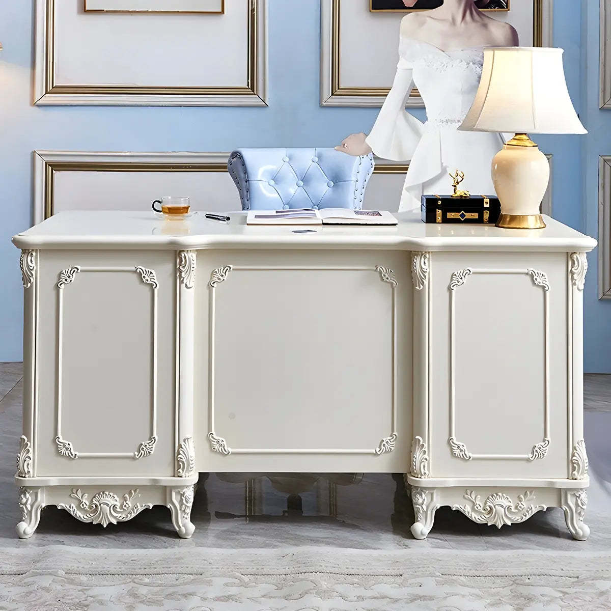 Scandinavian White Wood Computer Desk with | Lighom
