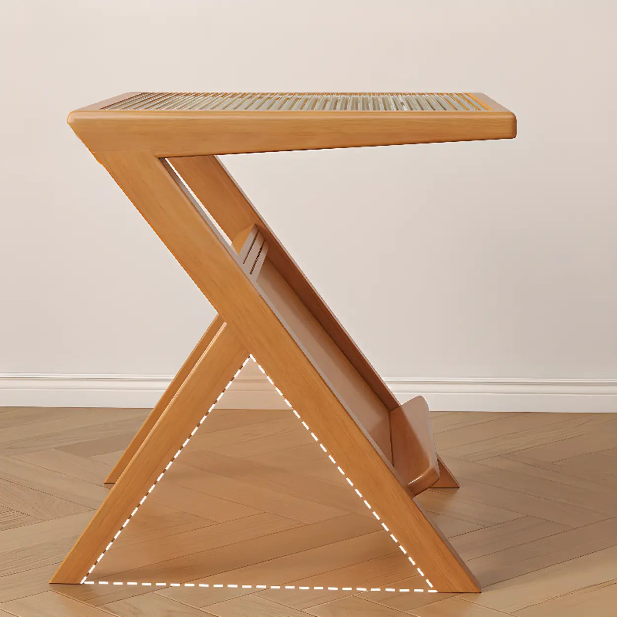 Scandinavian Wood and Glass Side Table with Shelf