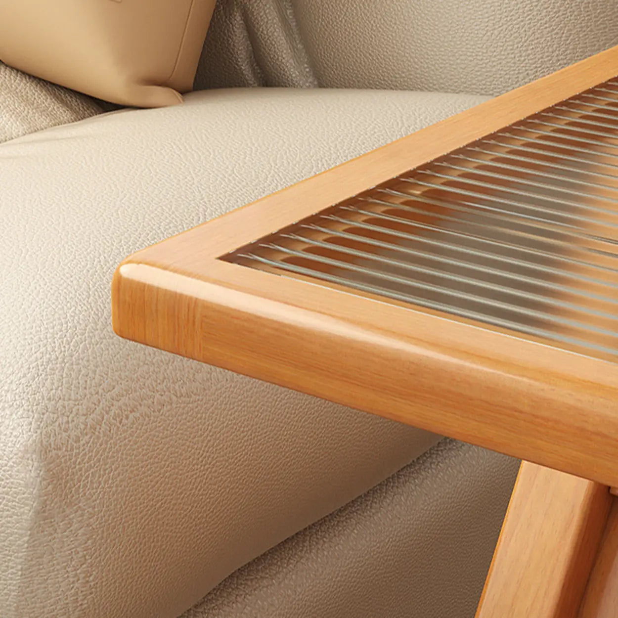 Scandinavian Wood and Glass Side Table with Shelf
