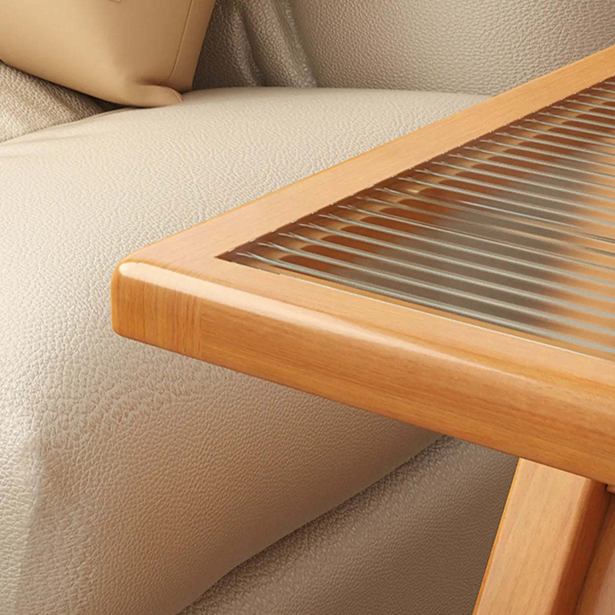Scandinavian Wood and Glass Side Table with Shelf