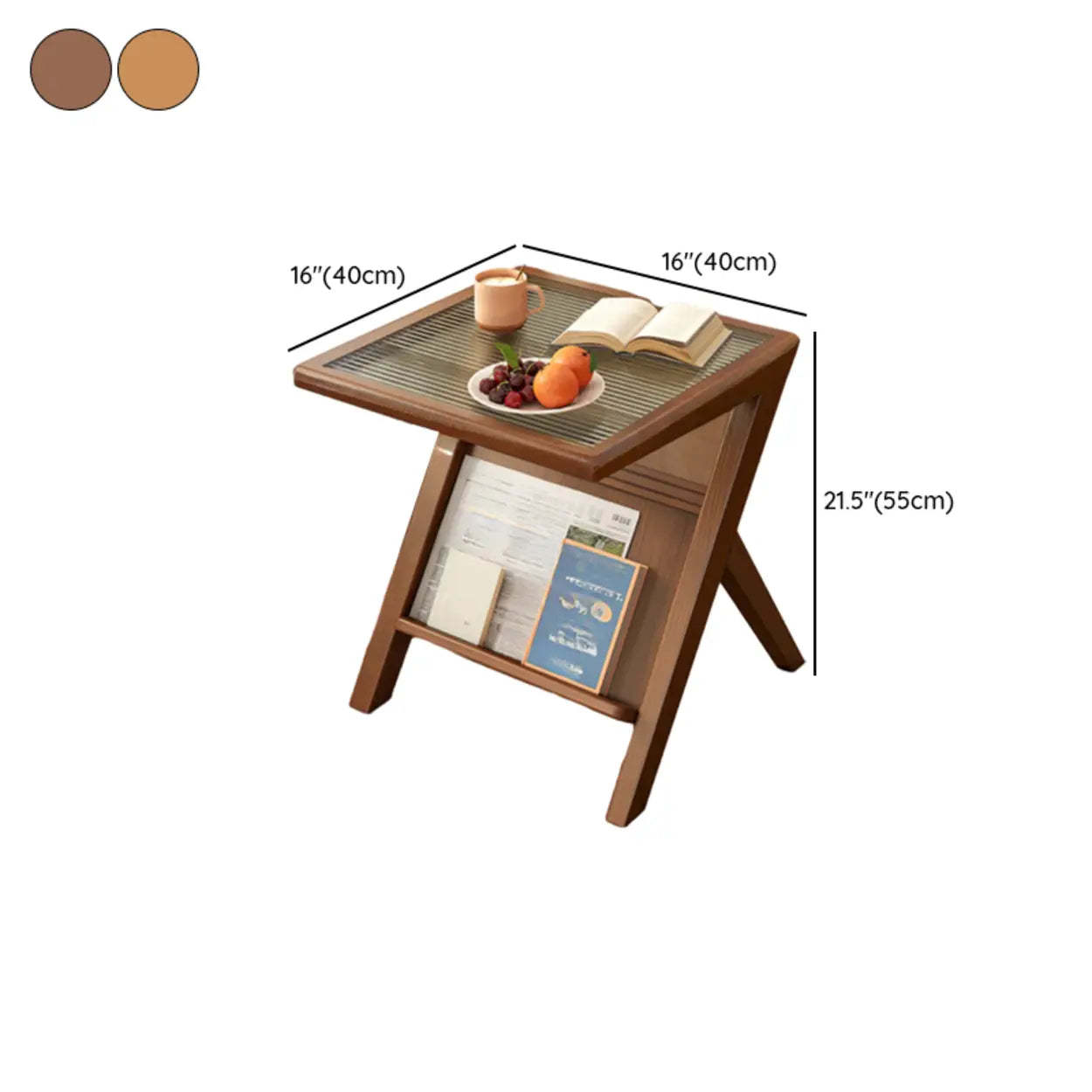 Scandinavian Wood and Glass Side Table with Shelf