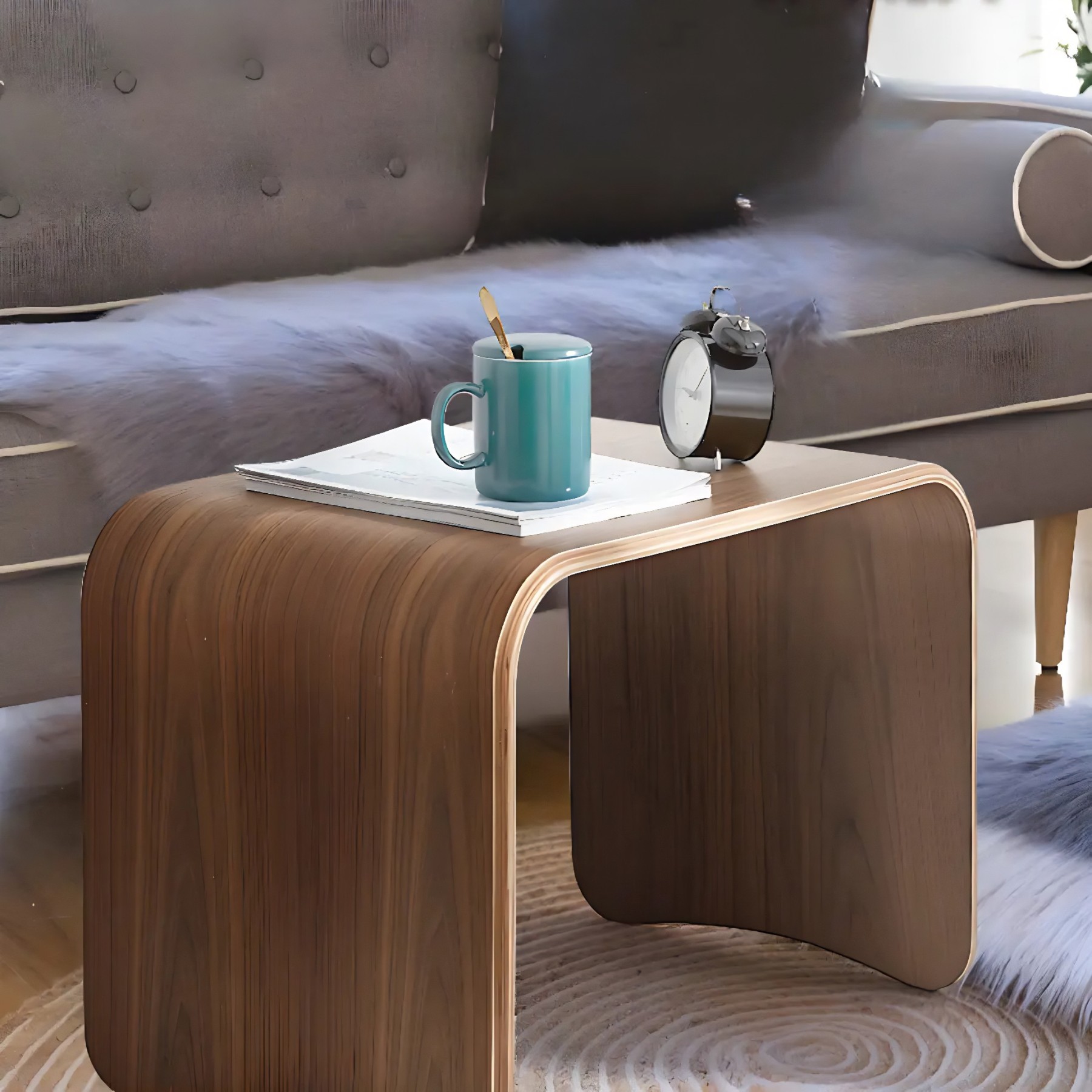 Scandinavian Wood C-Shaped Side Table