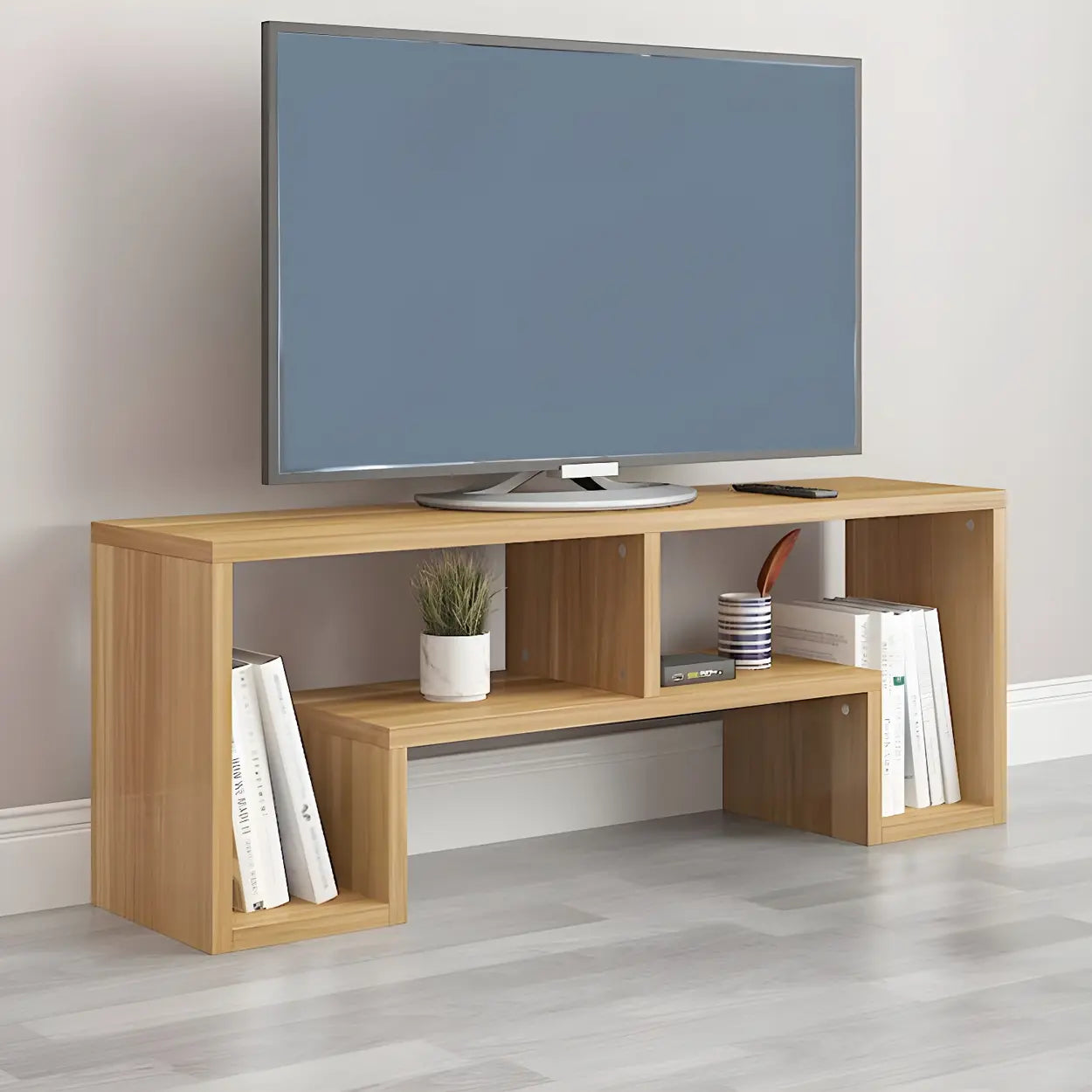 Scandinavian Wood Open Shelving TV Stand