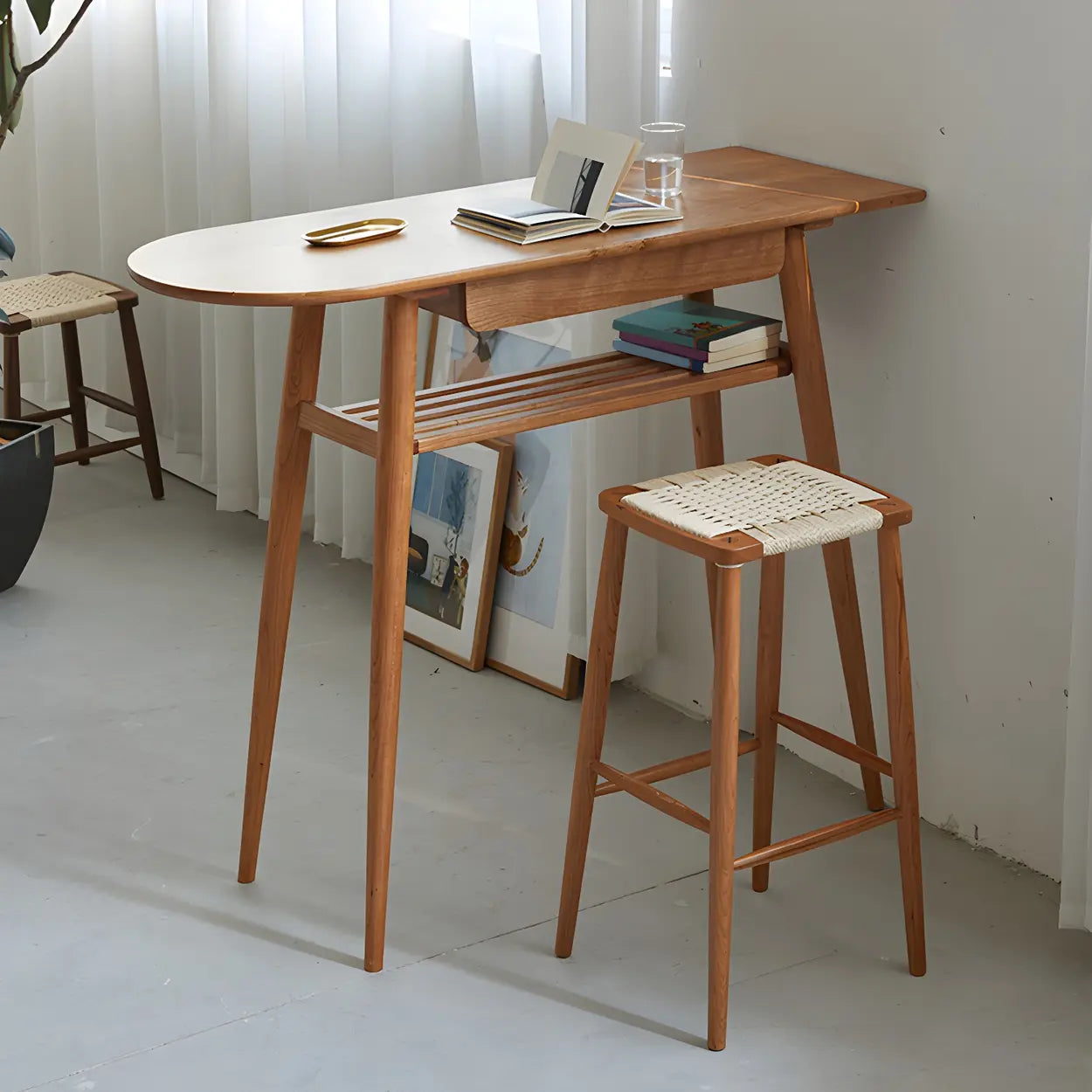 Scandinavian Wood Counter Height Bar Table with Shelf