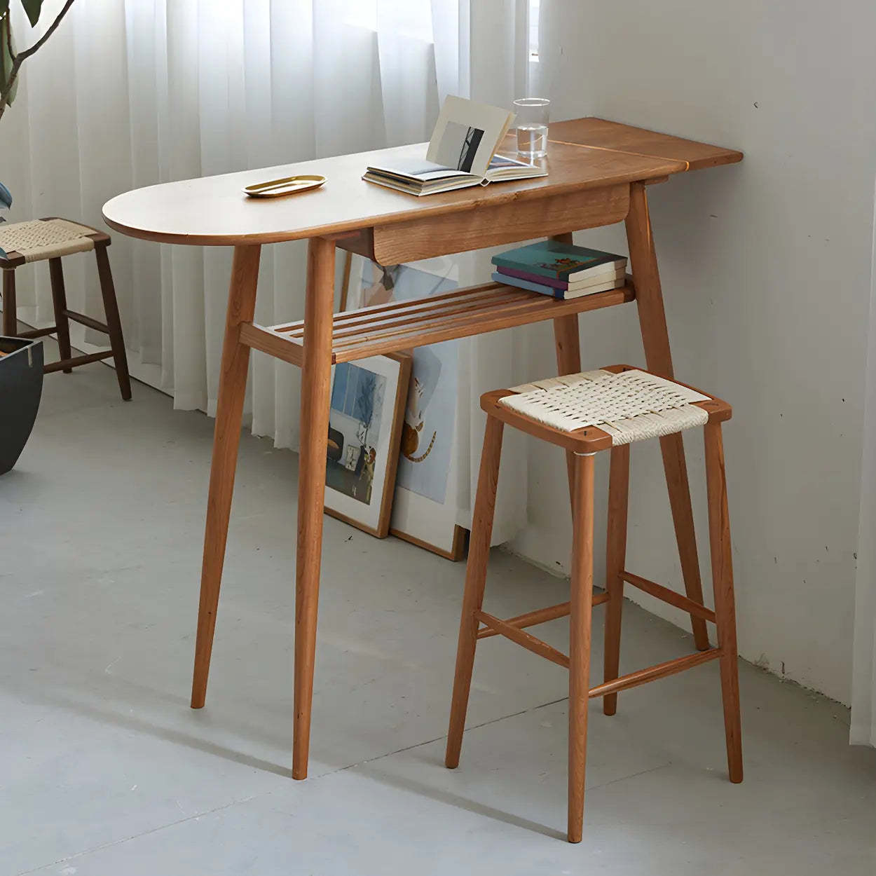 Scandinavian Wood Counter Height Bar Table with Shelf — Table Only
