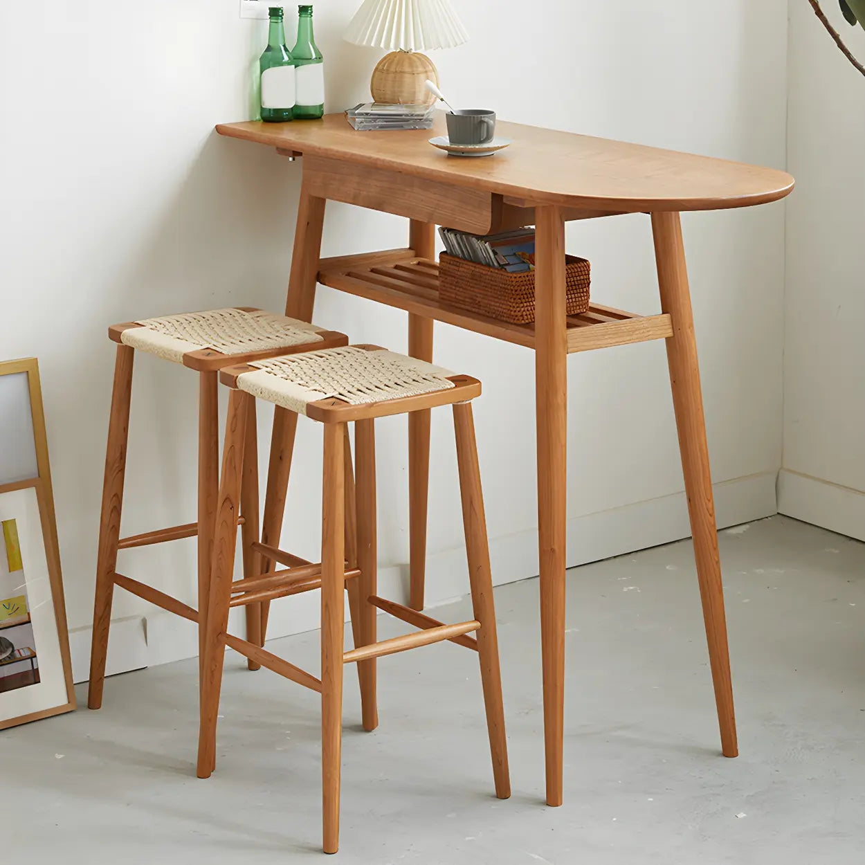Scandinavian Wood Counter Height Bar Table with Shelf — Table Only