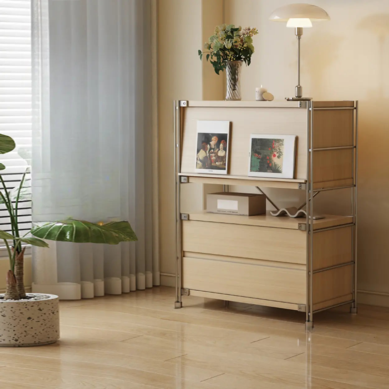 Scandinavian Small Wood Bookshelf with Drawers — Black