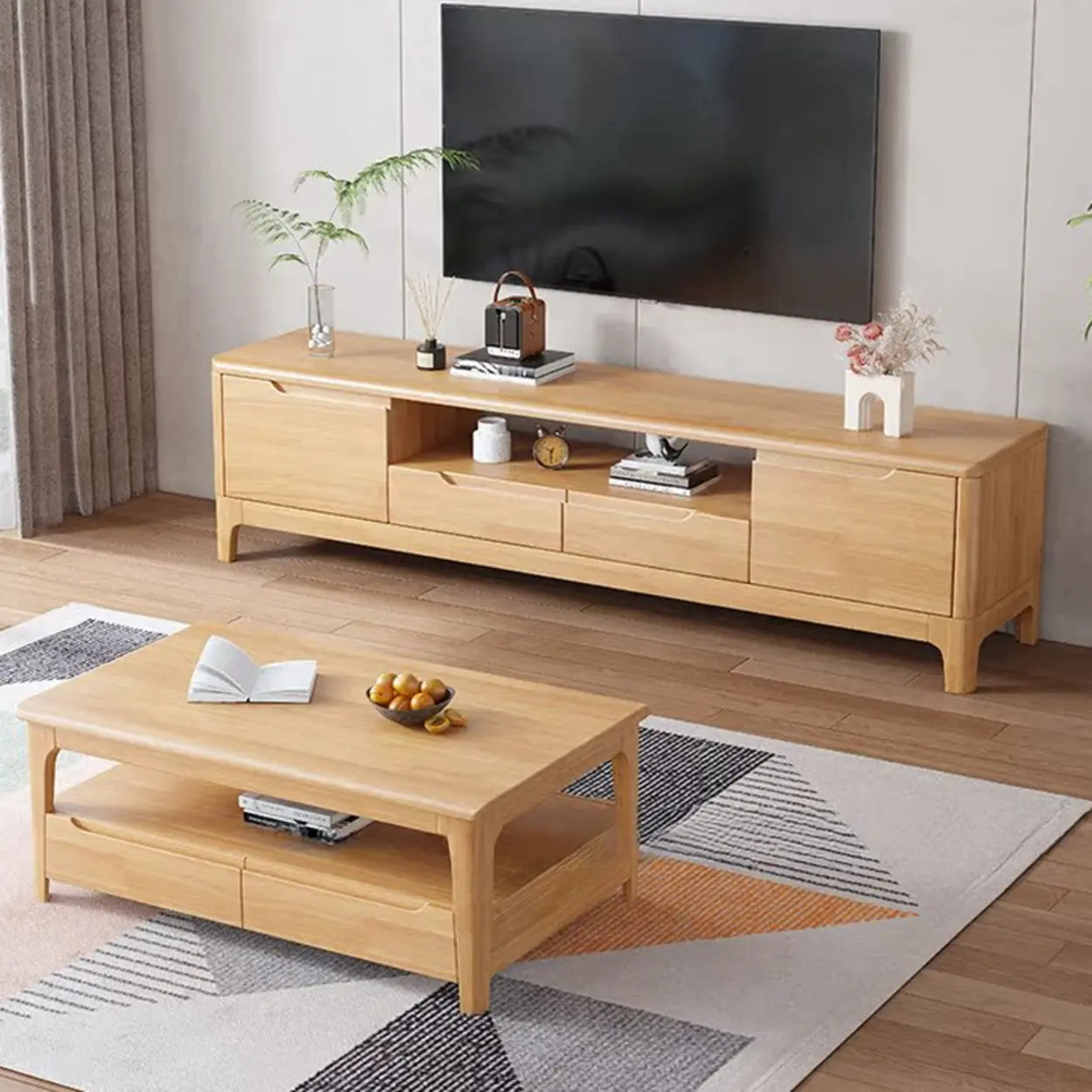 Scandinavian Wood TV Stand with Drawers