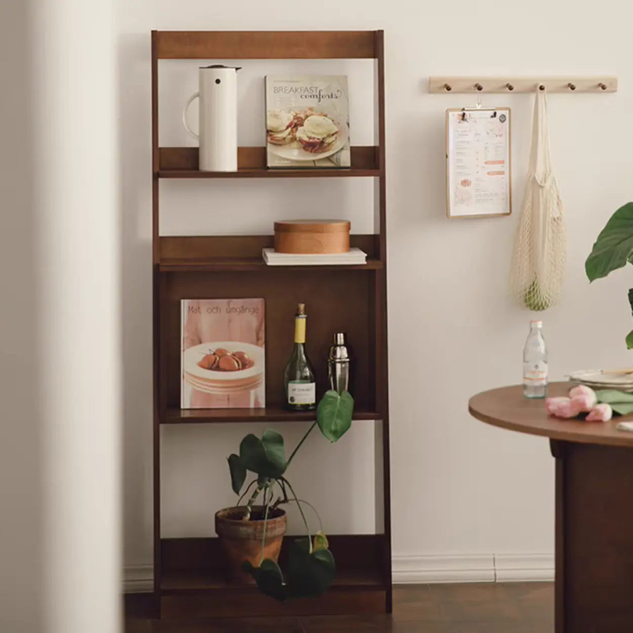 Scandinavian Wood Open Back Ladder Bookshelf — Wood Color
