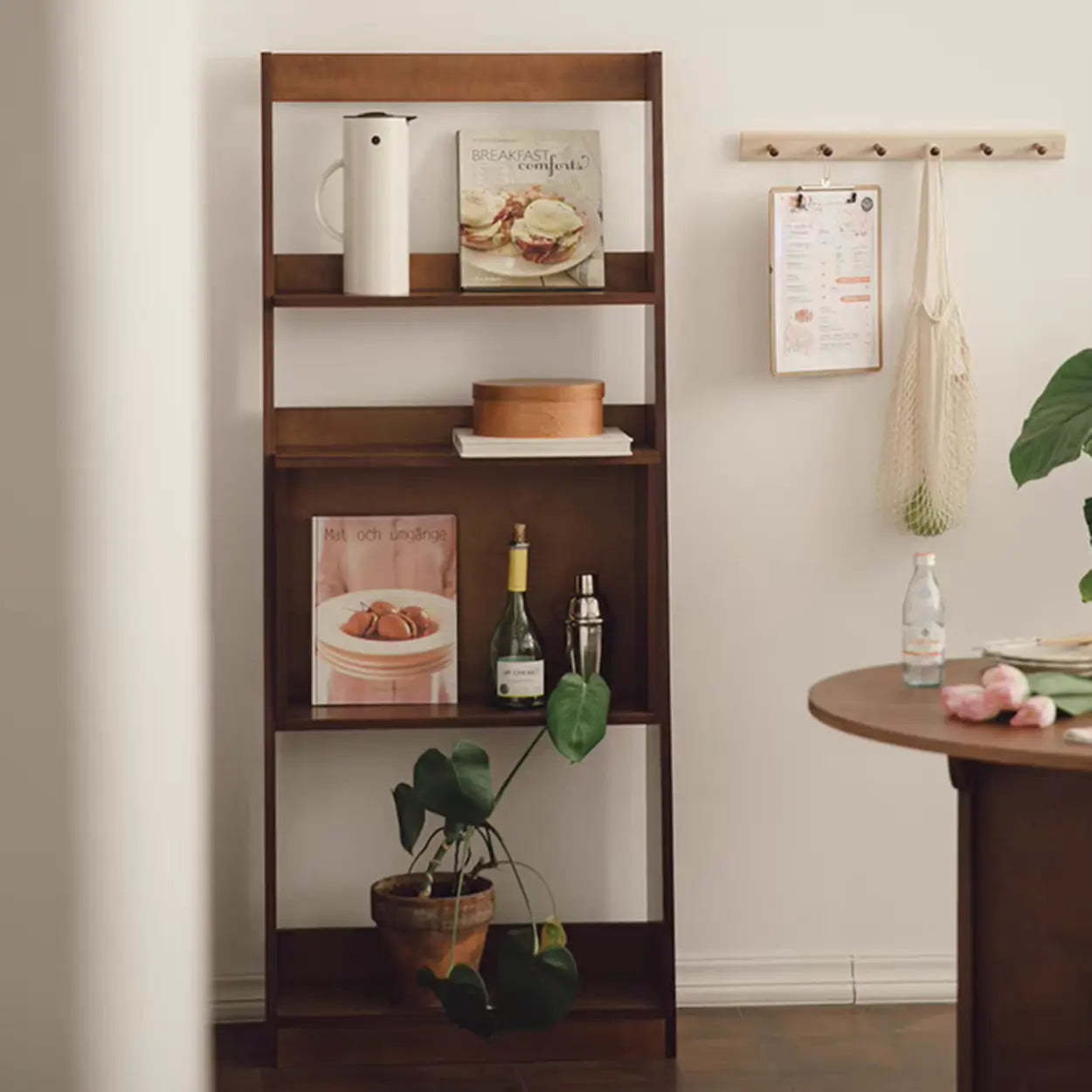 Scandinavian Wood Open Back Ladder Bookshelf — Wood Color