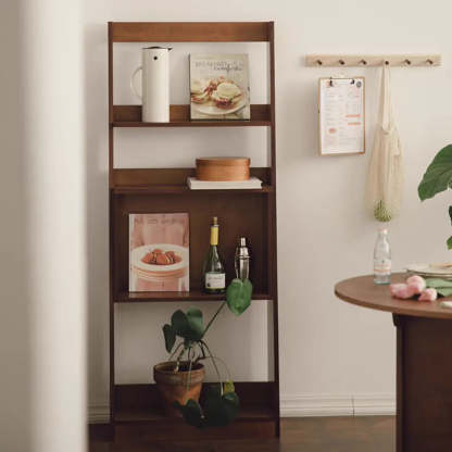 Scandinavian Wood Open Back Ladder Bookshelf — Wood Color