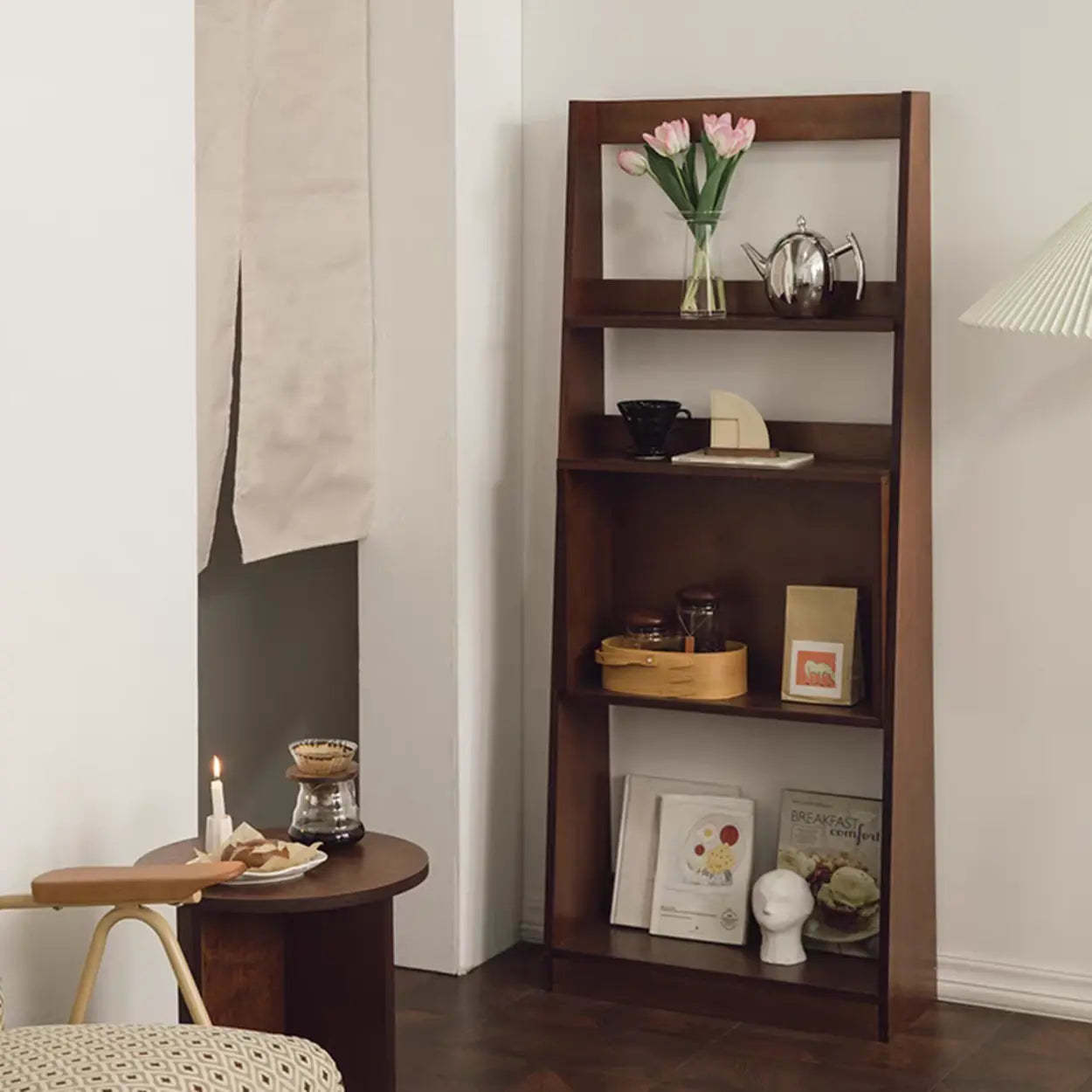 Scandinavian Wood Open Back Ladder Bookshelf