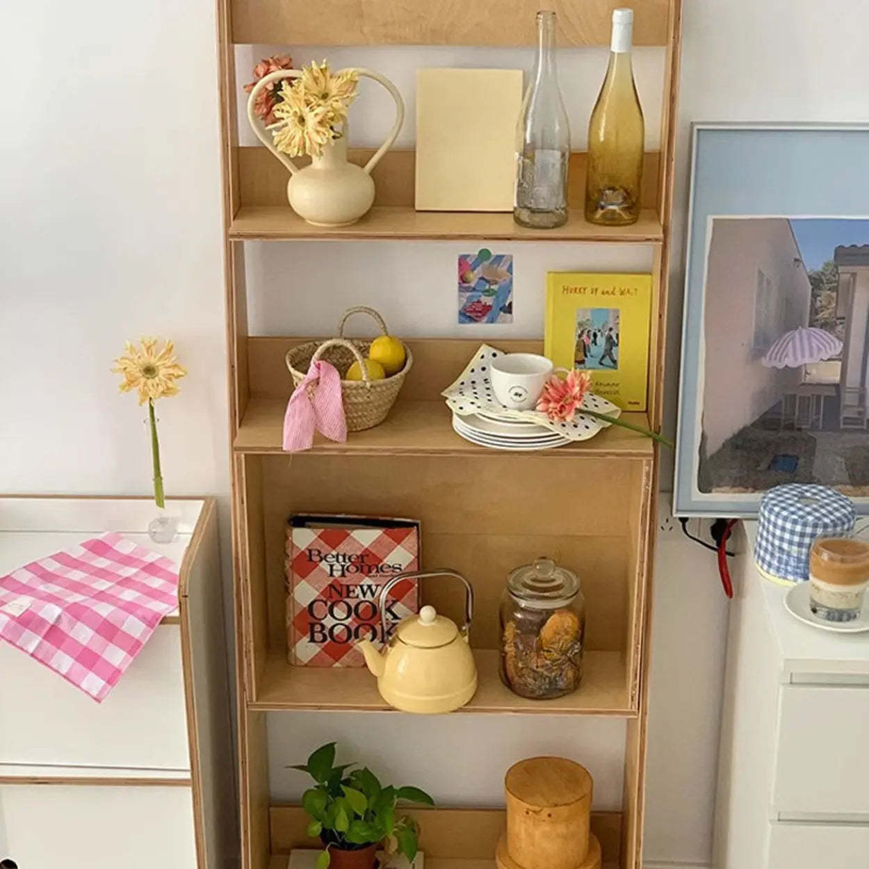 Scandinavian Wood Open Back Ladder Bookshelf