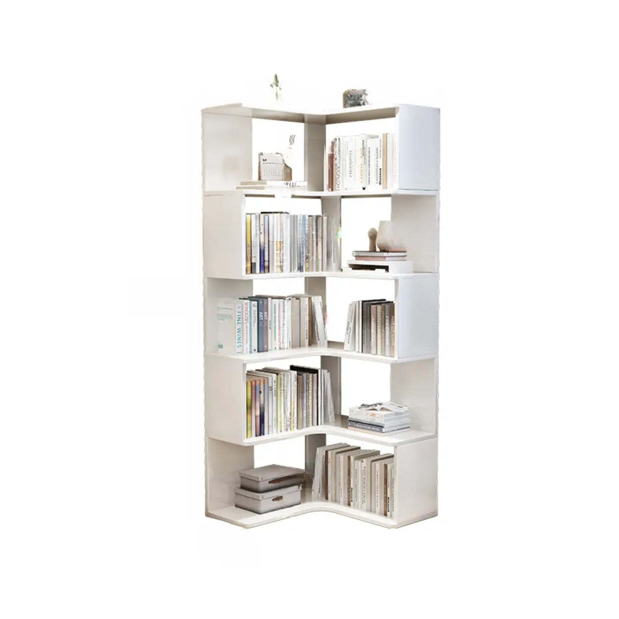 Wood fabric bookshelf l-shaped bookcases - modern