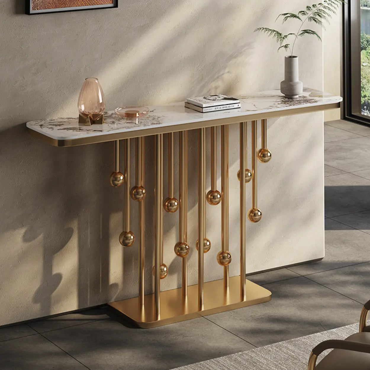Artistic Globe-Base Stone Console Table