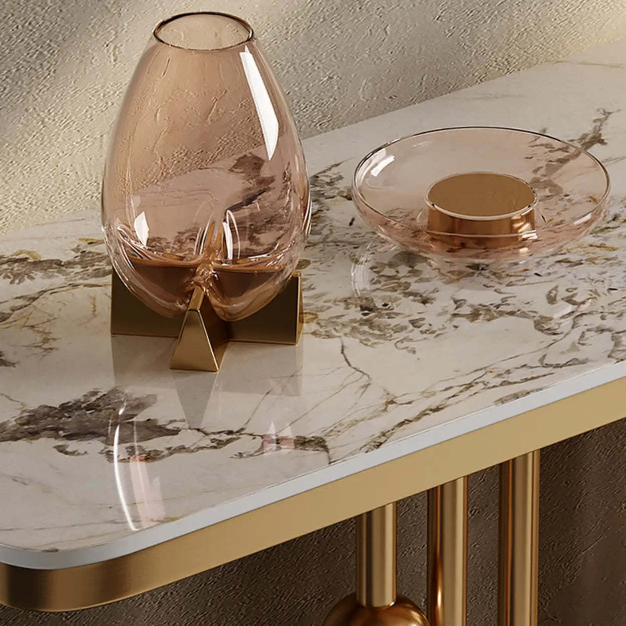 Artistic Globe-Base Stone Console Table — Champagne Gold